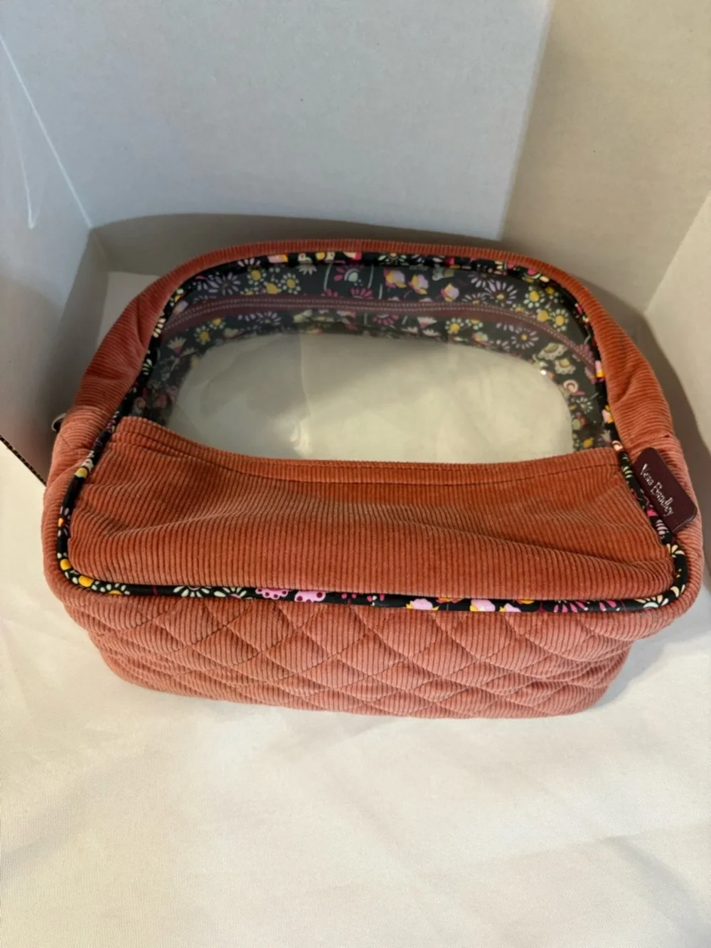 Vera Bradley make up travel toiletries bag coral‎ corduroy cosmetic bag see thur